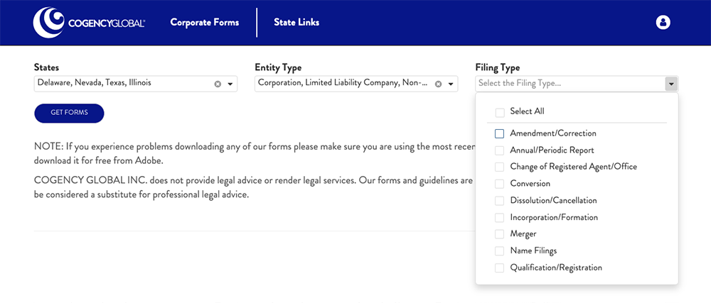 Flexible Selection in Corporate Forms Library